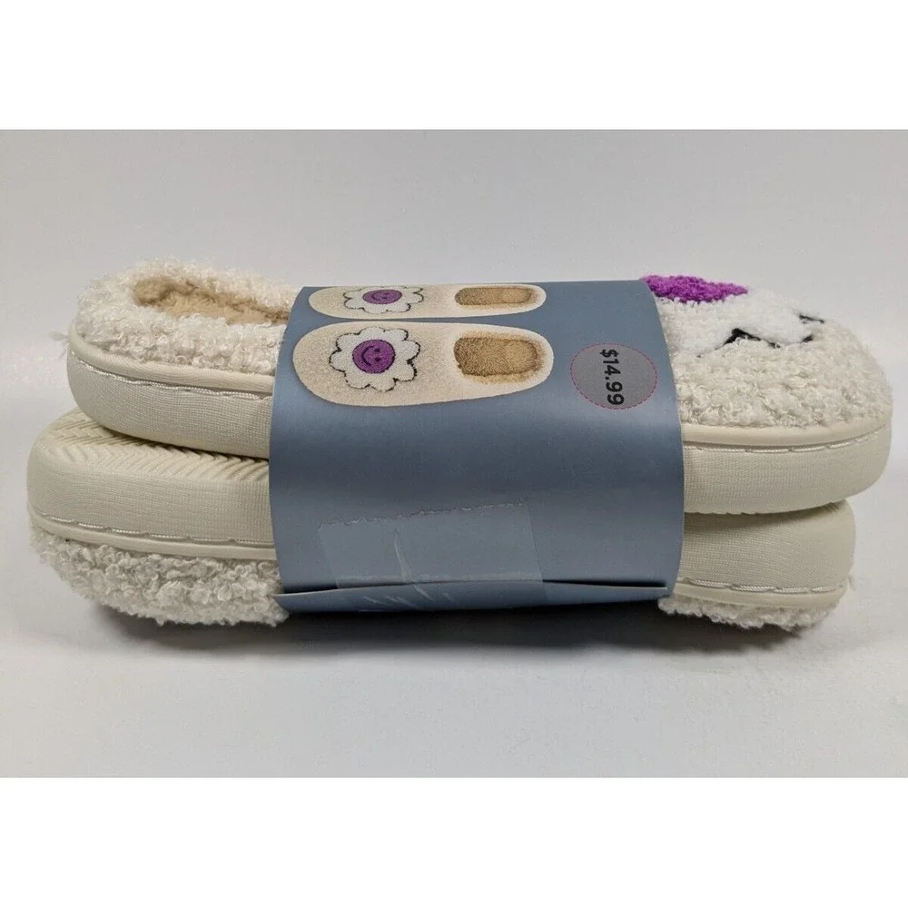Wayland Square Flower Smiley Face Teddy Slippers Women's Size XS X-Small (3-4)
